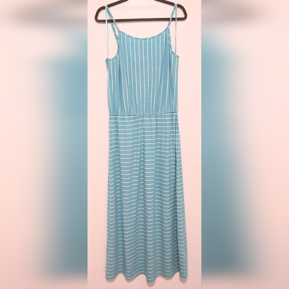 MERONA, Striped Maxi dress, Adjustable straps, Elastic Waistband. Size Large.